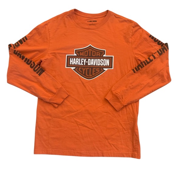 Harley-Davidson Other - Y2K Harley Davidson Orange Bar and Shield Logo Longsleeve Shirt Size Medium